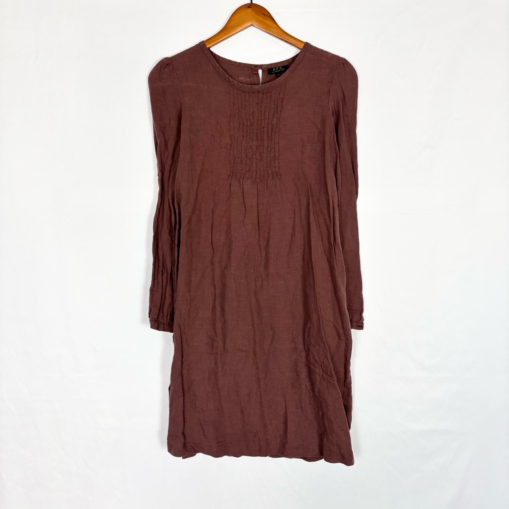 APC‎ Linen Mini Dress Brown Long Sleeve Size XS Womens